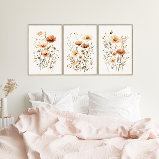 Watercolour Wildflower Art Set of Three | Golden Meadow